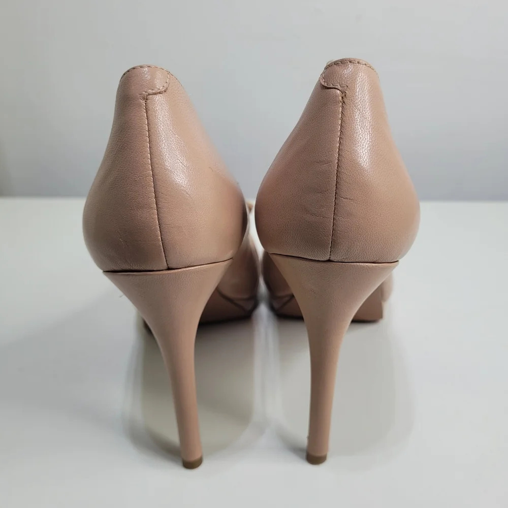 Nine West Fealey Peep Toe Leather Beige Platform Pumps Size Women's 11 with Box - Picture 4 of 16